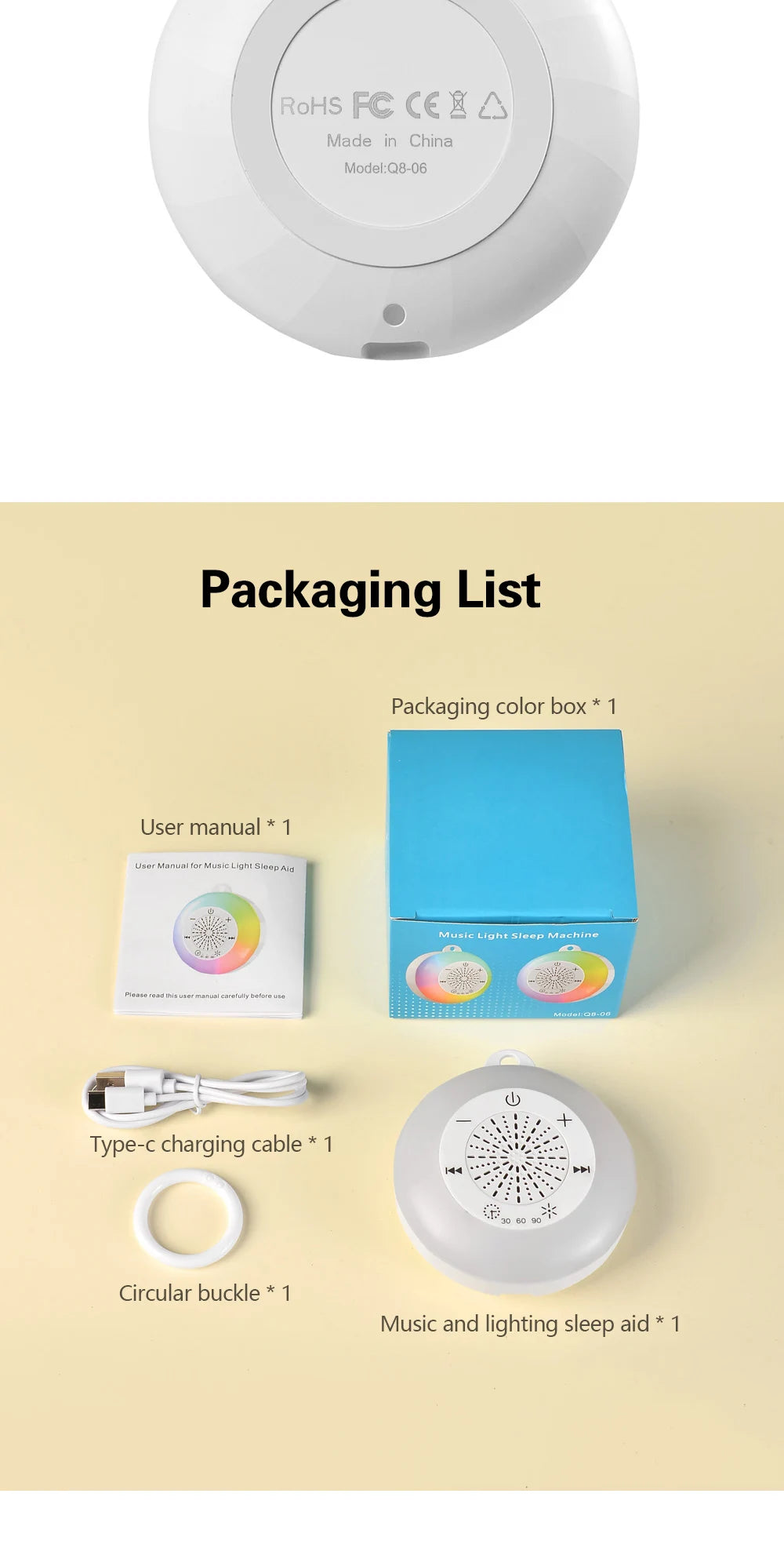 Techzzy Baby Sleep White Noise Machine – USB Rechargeable Sound Player with Timer & Night Light