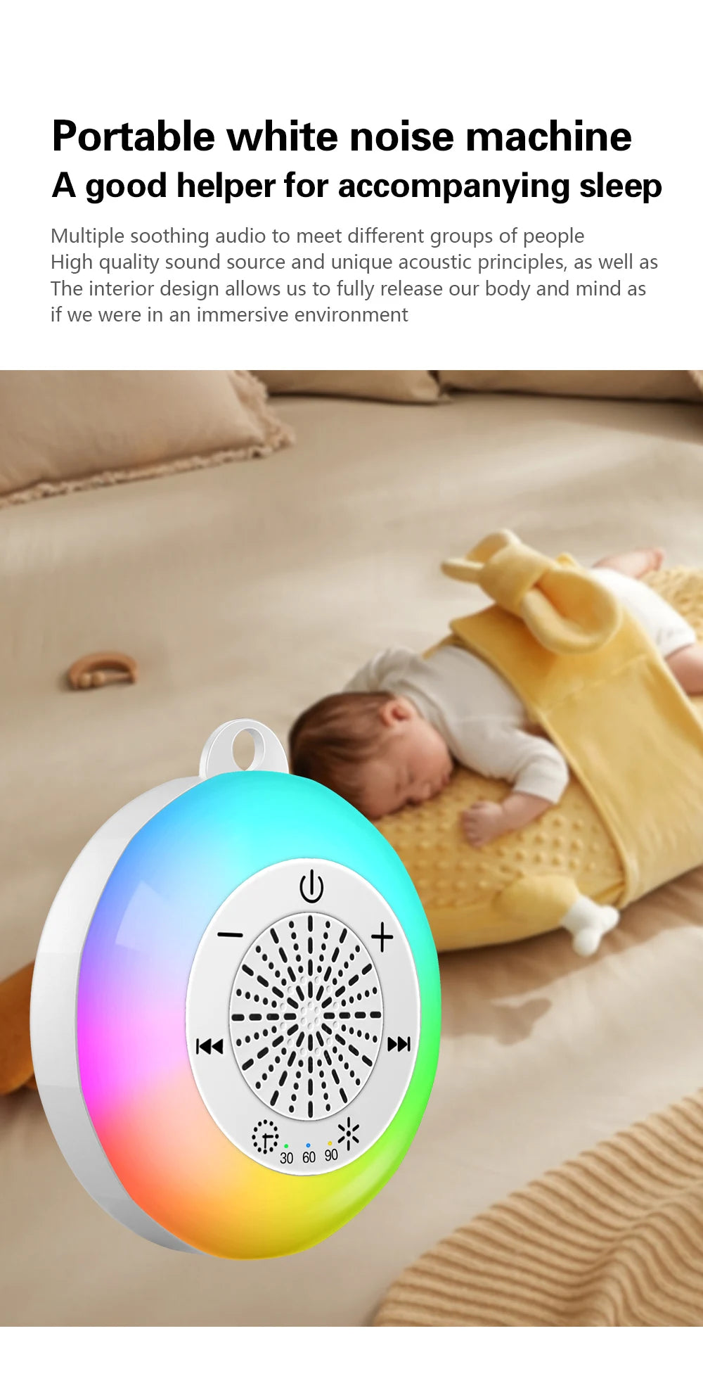 Techzzy Baby Sleep White Noise Machine – USB Rechargeable Sound Player with Timer & Night Light