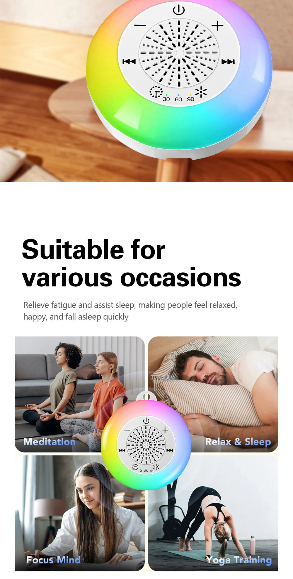 Techzzy Baby Sleep White Noise Machine – USB Rechargeable Sound Player with Timer & Night Light