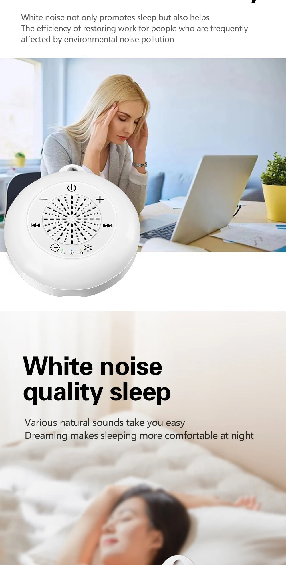 Techzzy Baby Sleep White Noise Machine – USB Rechargeable Sound Player with Timer & Night Light