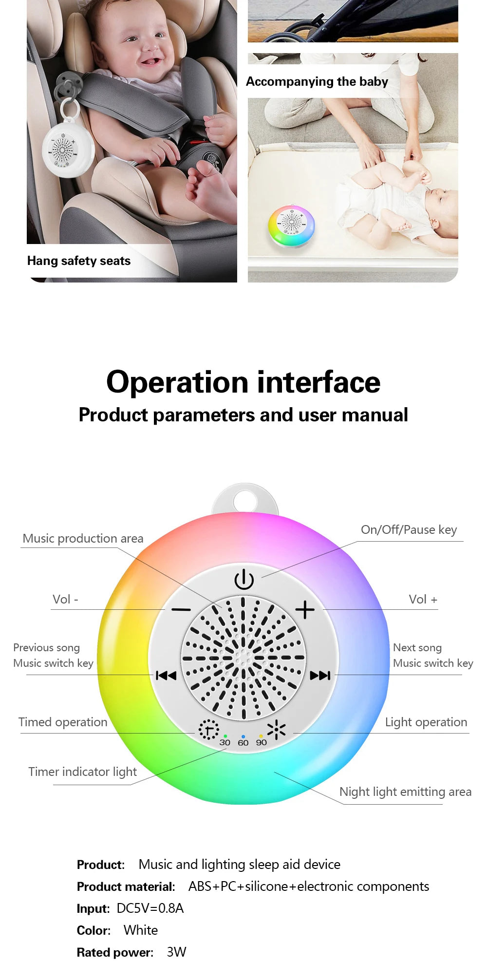 Techzzy Baby Sleep White Noise Machine – USB Rechargeable Sound Player with Timer & Night Light