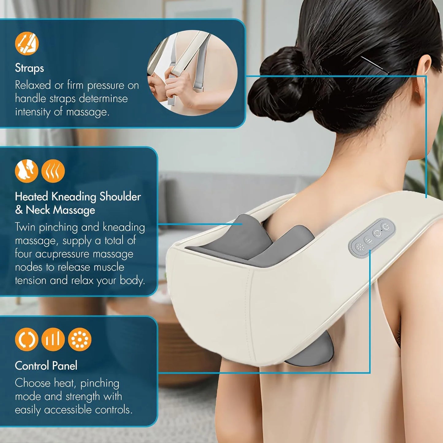 Techzzy Deep Tissue 6D Shiatsu Neck & Shoulder Massager – Heat & Cordless Design