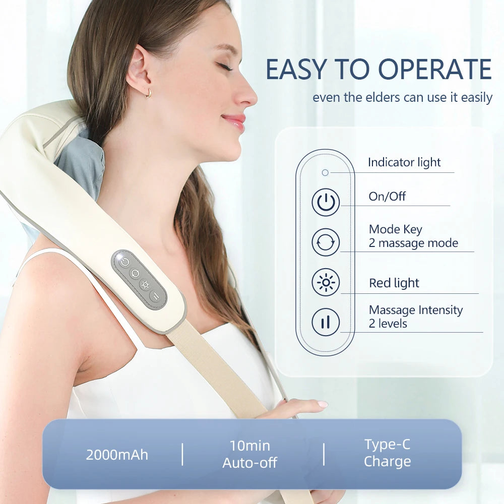 Techzzy Deep Tissue 6D Shiatsu Neck & Shoulder Massager – Heat & Cordless Design