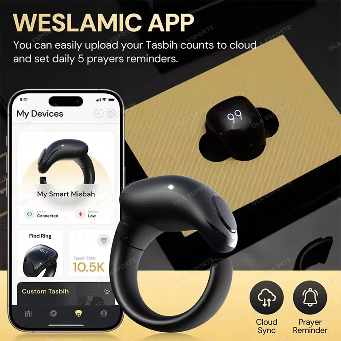 Techzzy Smart Tasbeeh Zikr Ring | Digital Islamic Prayer Counter, Waterproof, Rechargeable, Muslim Dhikr Reminder