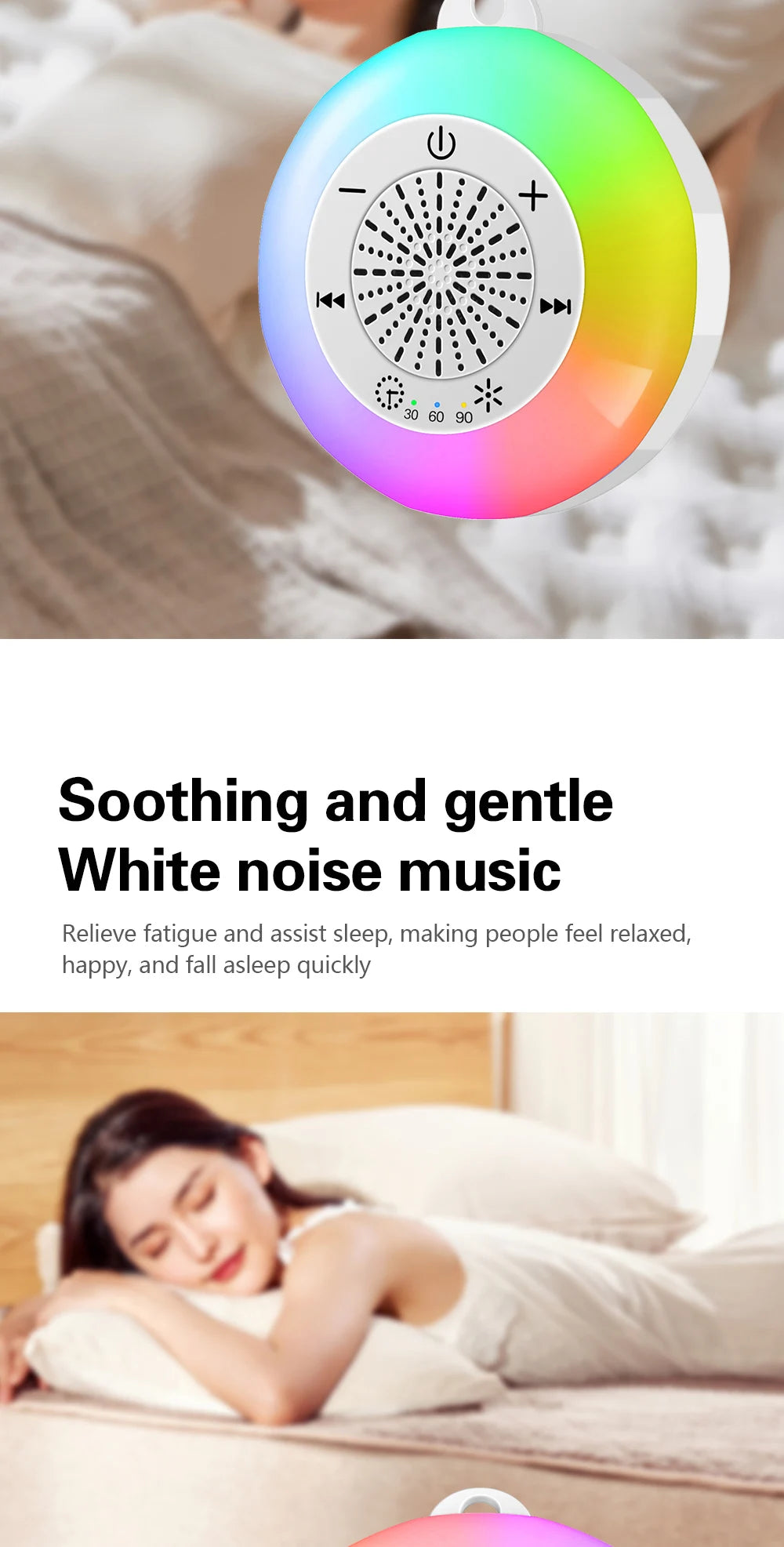 Techzzy Baby Sleep White Noise Machine – USB Rechargeable Sound Player with Timer & Night Light