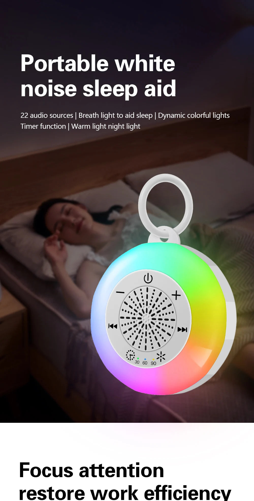 Techzzy Baby Sleep White Noise Machine – USB Rechargeable Sound Player with Timer & Night Light