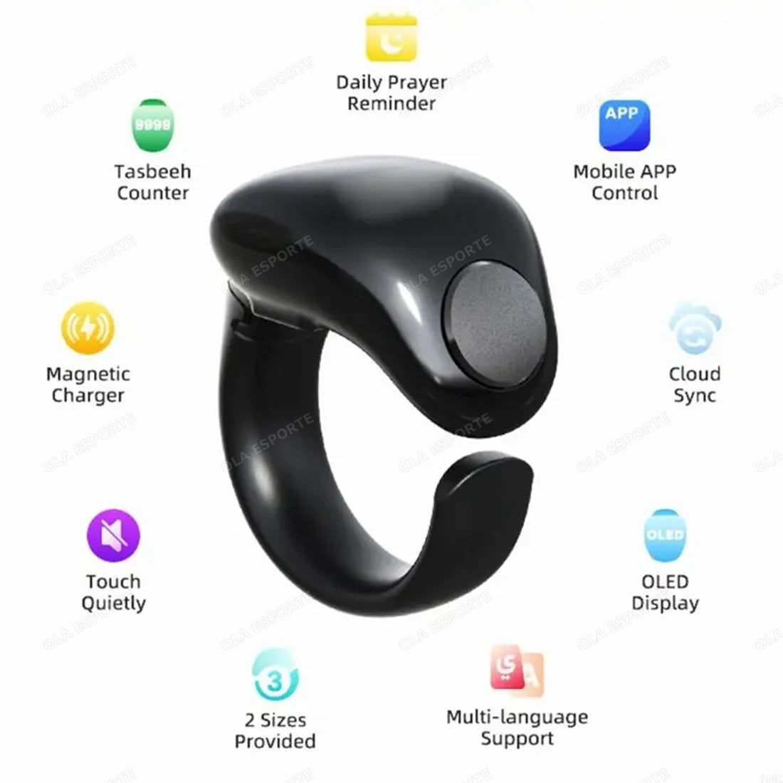 Techzzy Smart Tasbeeh Zikr Ring | Digital Islamic Prayer Counter, Waterproof, Rechargeable, Muslim Dhikr Reminder