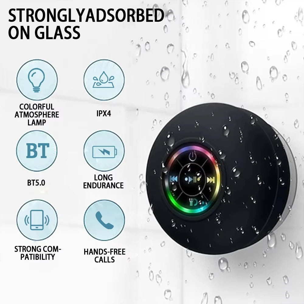 Techzzy Mini Wireless Bluetooth Speaker – Waterproof IPX4 LED Stereo for Outdoor & Bathroom Use