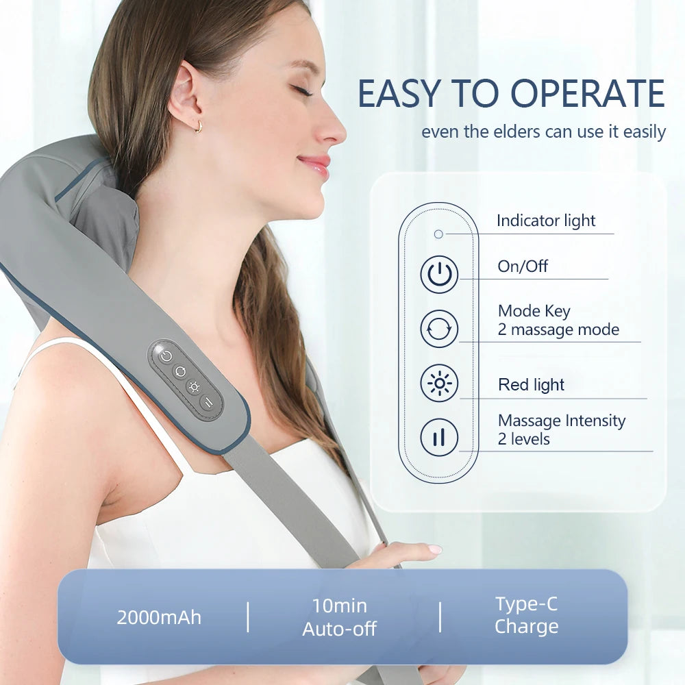 Techzzy Deep Tissue 6D Shiatsu Neck & Shoulder Massager – Heat & Cordless Design