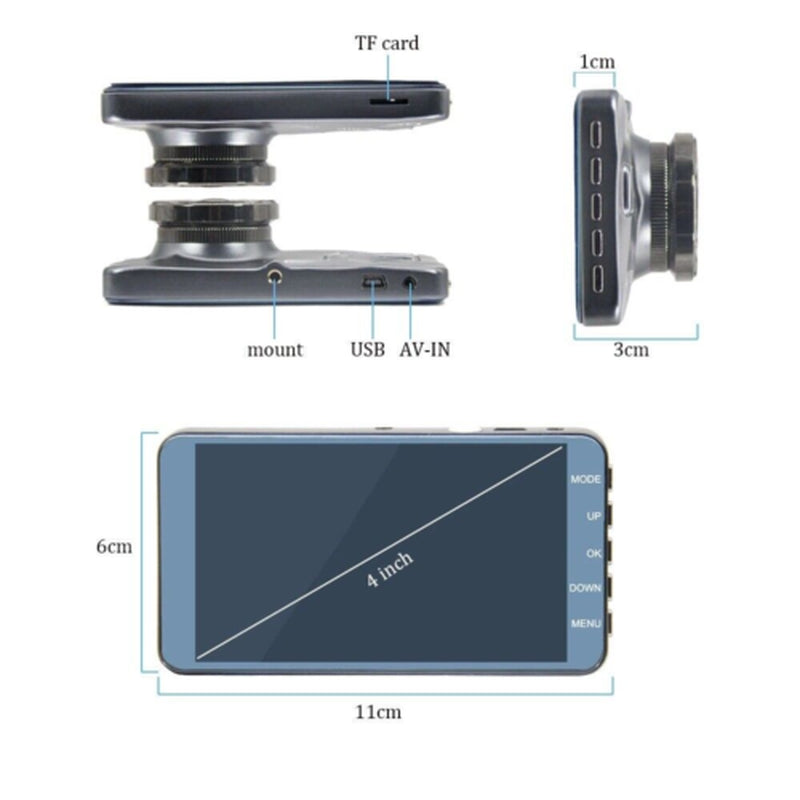 Car Camera Recorder Dual Front and Rear HD 1080P Dash Cam Night Vision