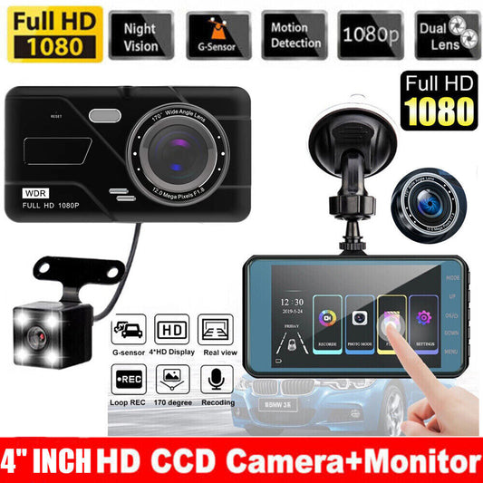 Car Camera Recorder Dual Front and Rear HD 1080P Dash Cam Night Vision