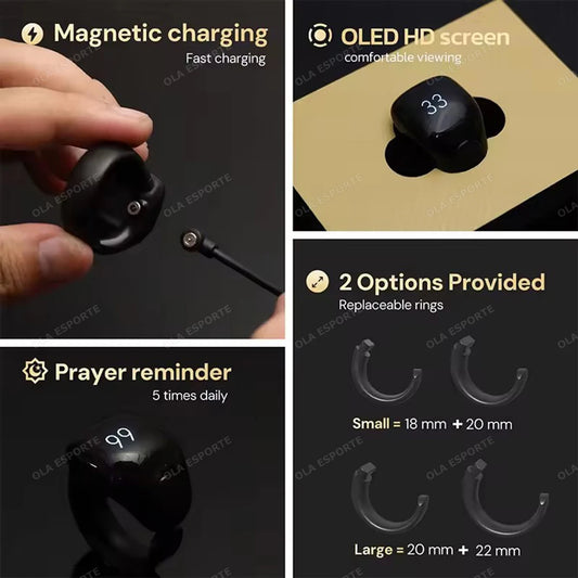 Techzzy Smart Tasbeeh Zikr Ring | Digital Islamic Prayer Counter, Waterproof, Rechargeable, Muslim Dhikr Reminder